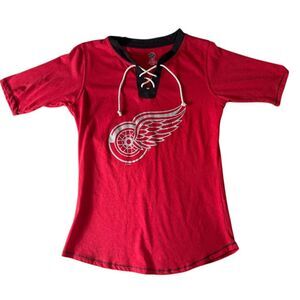 NHL Detroit Red Wings Large Hockey Jersey Style Lace Up T-Shirt